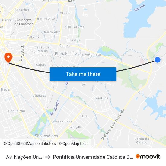 Av. Nações Unidas, 90 to Pontifícia Universidade Católica Do Paraná Pucpr map