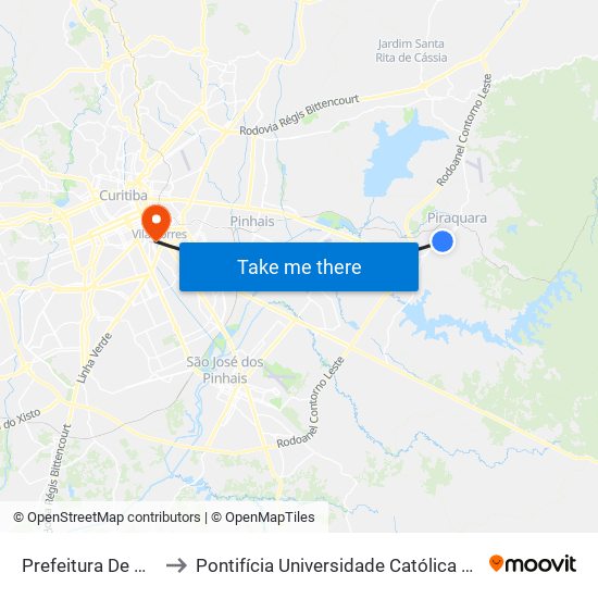 Prefeitura De Piraquara to Pontifícia Universidade Católica Do Paraná Pucpr map