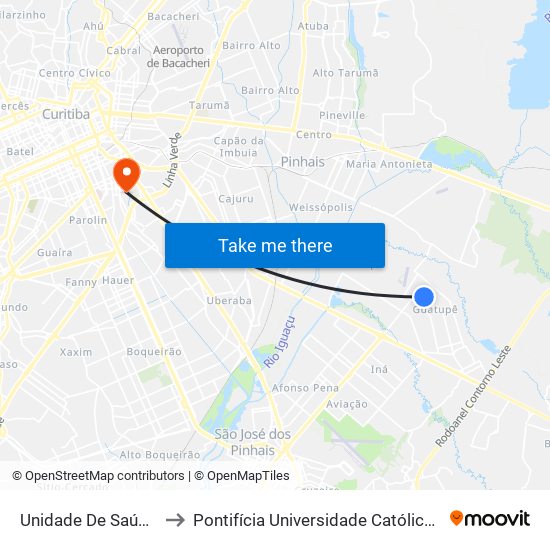 Unidade De Saúde Guatupê to Pontifícia Universidade Católica Do Paraná Pucpr map