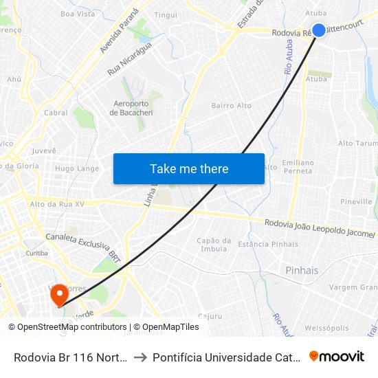 Rodovia Br 116 Norte - Posto Condor to Pontifícia Universidade Católica Do Paraná Pucpr map