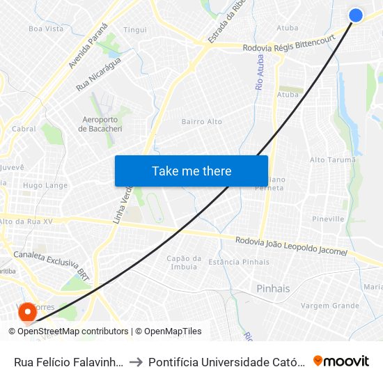 Rua Felício Falavinha, 28 - Planalto to Pontifícia Universidade Católica Do Paraná Pucpr map