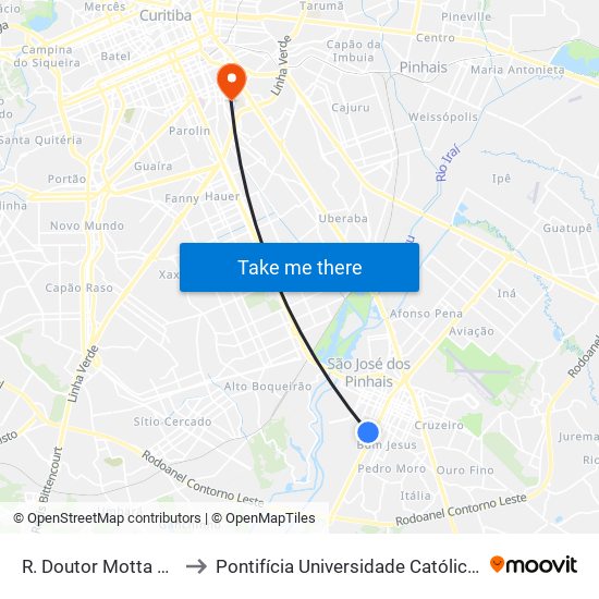 R. Doutor Motta Júnior, 2040 to Pontifícia Universidade Católica Do Paraná Pucpr map