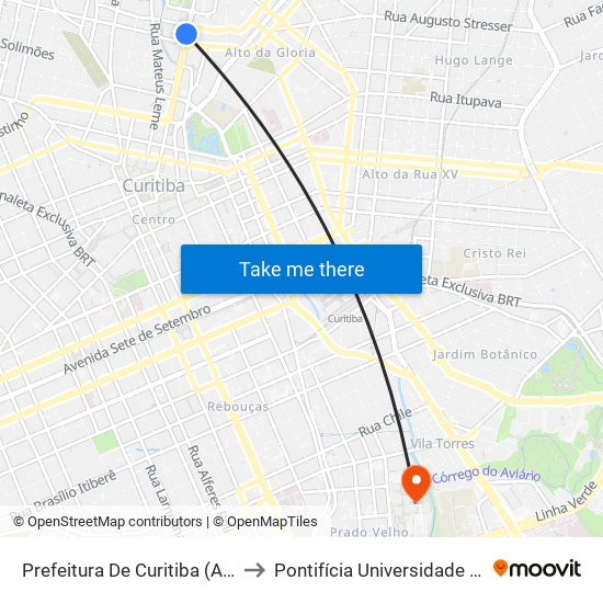 Prefeitura De Curitiba (Av. Cândido De Abreu, 707) to Pontifícia Universidade Católica Do Paraná Pucpr map