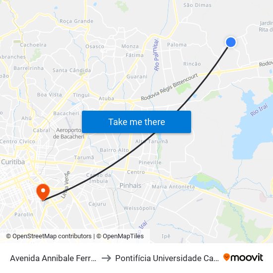 Avenida Annibale Ferrarini, 2355 - Ceccon to Pontifícia Universidade Católica Do Paraná Pucpr map