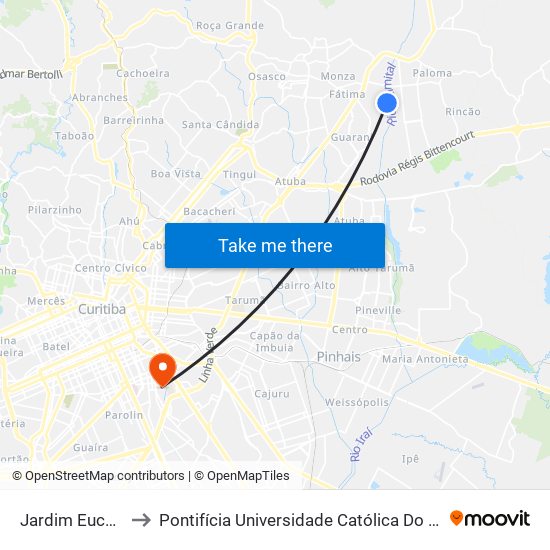 Jardim Eucaliptos to Pontifícia Universidade Católica Do Paraná Pucpr map