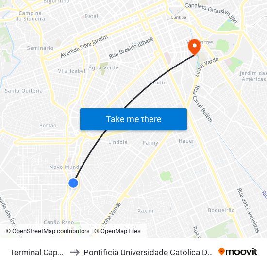 Terminal Capão Raso to Pontifícia Universidade Católica Do Paraná Pucpr map