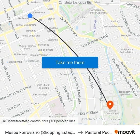 Museu Ferroviário (Shopping Estação) to Pastoral Pucpr map
