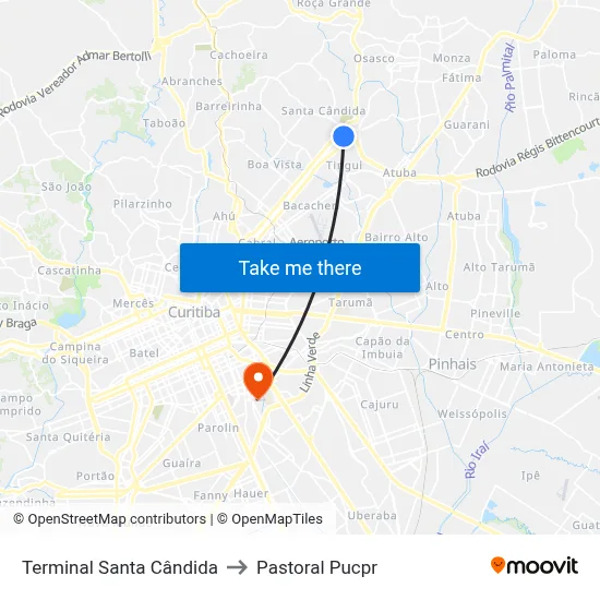 Terminal Santa Cândida to Pastoral Pucpr map