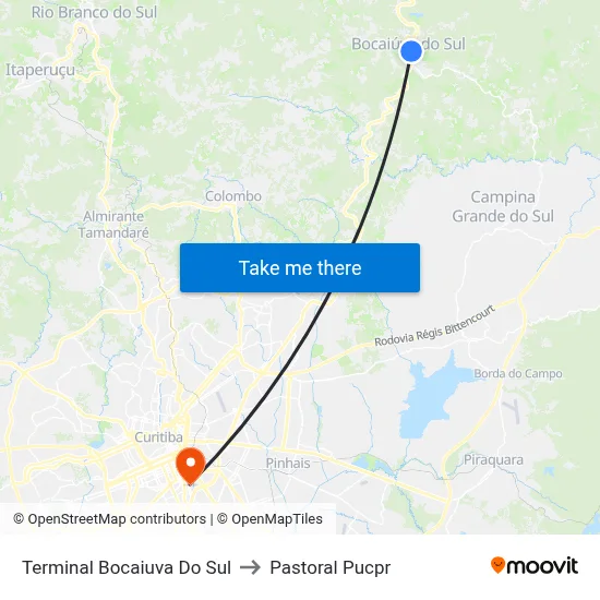 Terminal Bocaiuva Do Sul to Pastoral Pucpr map