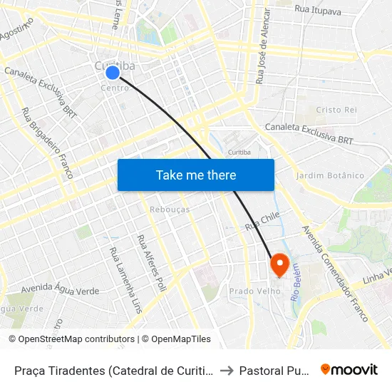 Praça Tiradentes (Catedral de Curitiba) to Pastoral Pucpr map