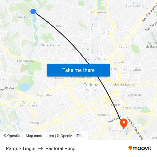 Parque Tingui to Pastoral Pucpr map