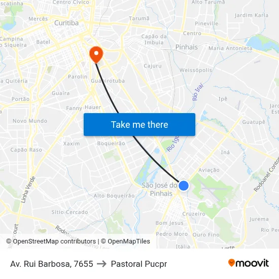 Av. Rui Barbosa, 7655 to Pastoral Pucpr map