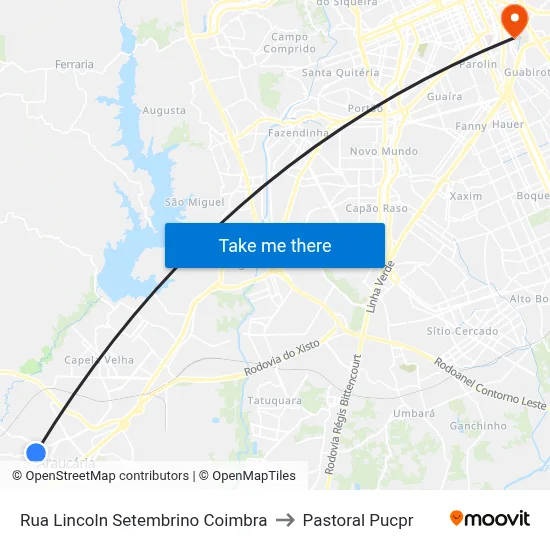 Rua Lincoln Setembrino Coimbra to Pastoral Pucpr map