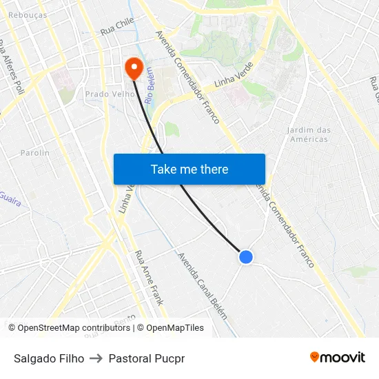 Salgado Filho to Pastoral Pucpr map