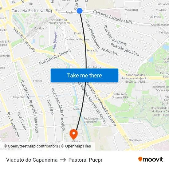 Viaduto do Capanema to Pastoral Pucpr map