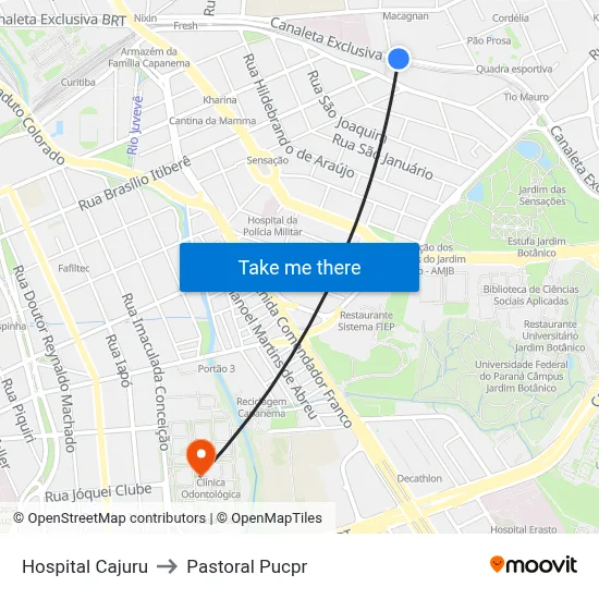 Hospital Cajuru to Pastoral Pucpr map
