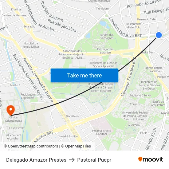 Delegado Amazor Prestes to Pastoral Pucpr map