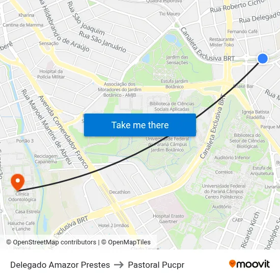 Delegado Amazor Prestes to Pastoral Pucpr map