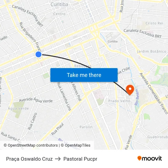 Praça Oswaldo Cruz to Pastoral Pucpr map