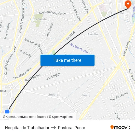 Hospital do Trabalhador to Pastoral Pucpr map