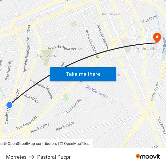 Morretes to Pastoral Pucpr map