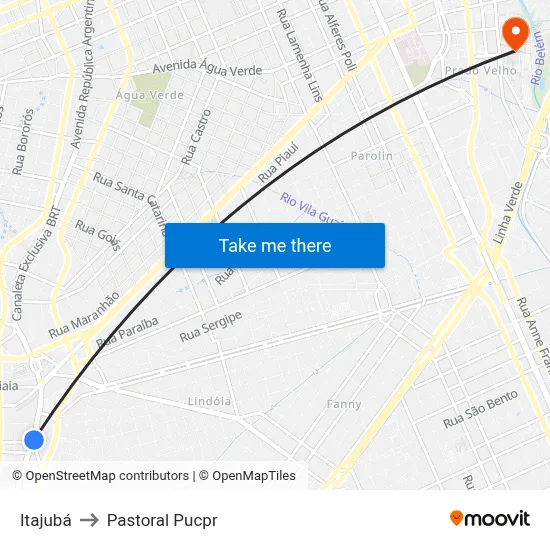 Itajubá to Pastoral Pucpr map