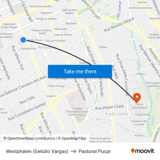 Westphalen (Getúlio Vargas) to Pastoral Pucpr map