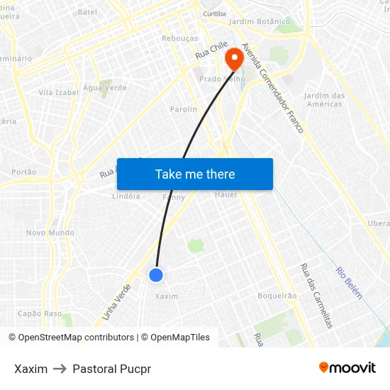 Xaxim to Pastoral Pucpr map
