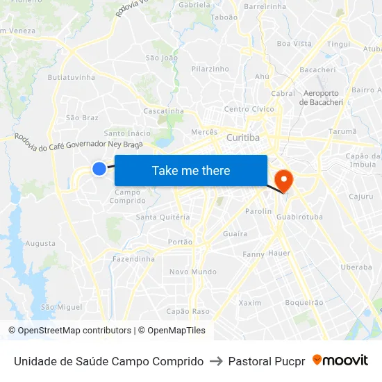 Unidade de Saúde Campo Comprido to Pastoral Pucpr map