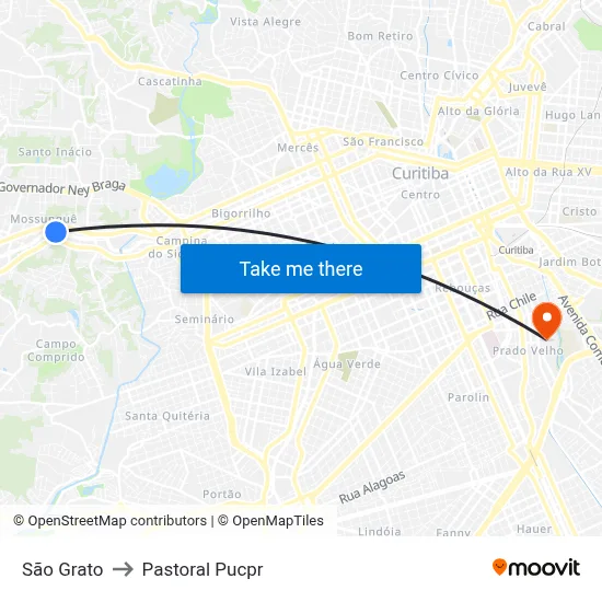 São Grato to Pastoral Pucpr map