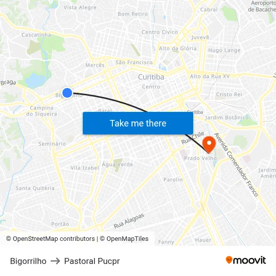 Bigorrilho to Pastoral Pucpr map