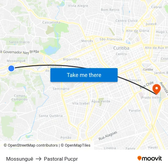 Mossunguê to Pastoral Pucpr map