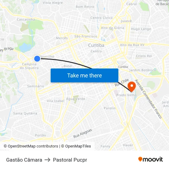 Gastão Câmara to Pastoral Pucpr map