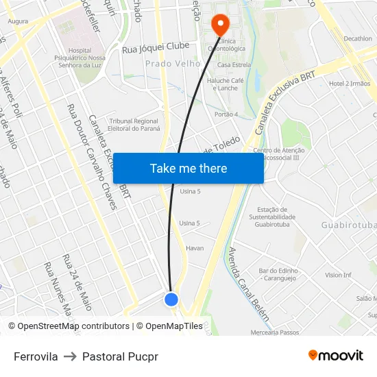 Ferrovila to Pastoral Pucpr map