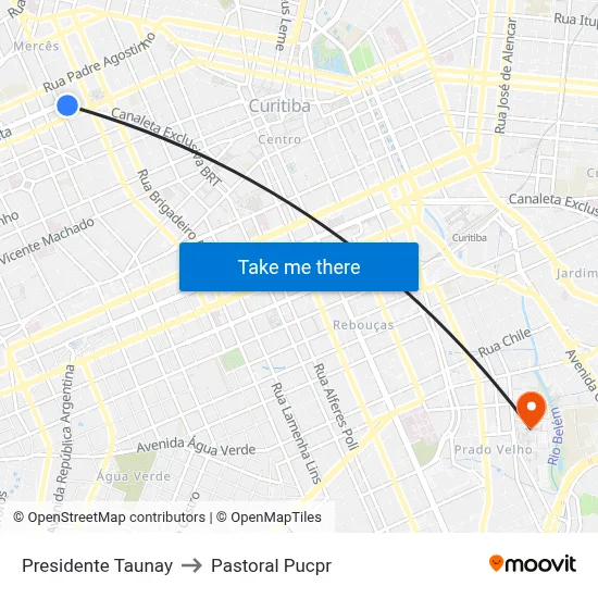 Presidente Taunay to Pastoral Pucpr map