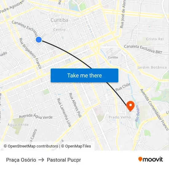 Praça Osório to Pastoral Pucpr map