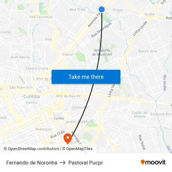 Fernando de Noronha to Pastoral Pucpr map