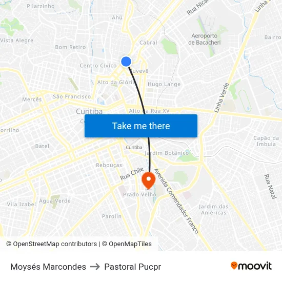 Moysés Marcondes to Pastoral Pucpr map