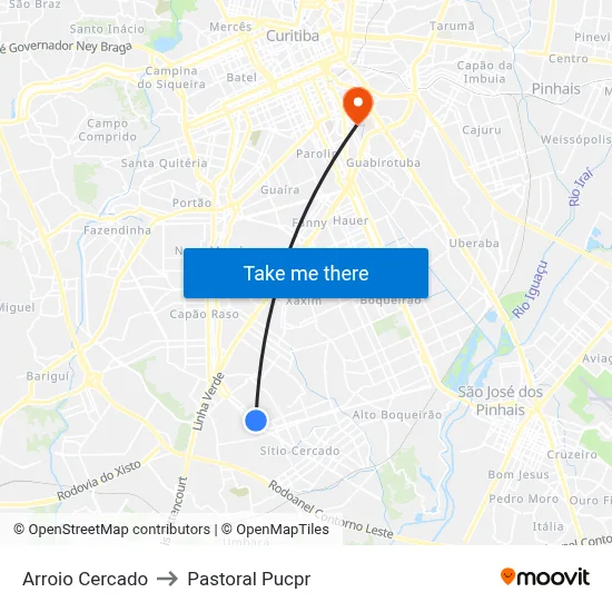 Arroio Cercado to Pastoral Pucpr map