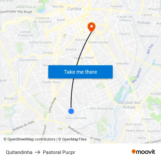 Quitandinha to Pastoral Pucpr map