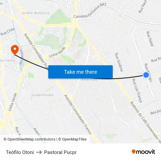 Teófilo Otoni to Pastoral Pucpr map