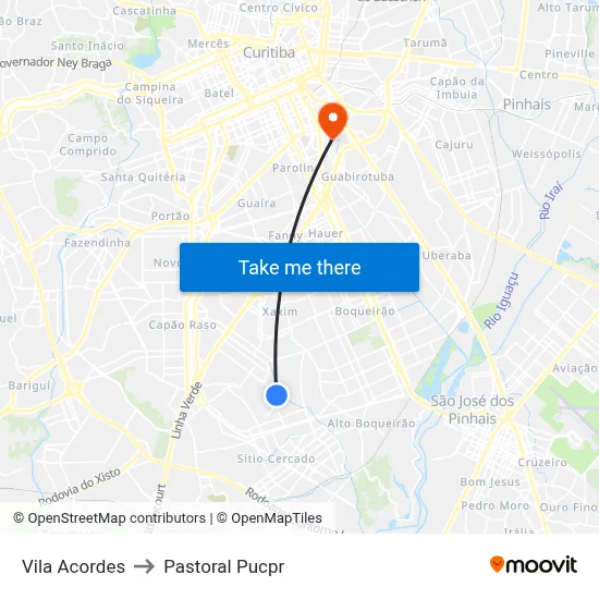Vila Acordes to Pastoral Pucpr map