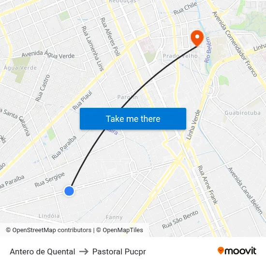 Antero de Quental to Pastoral Pucpr map
