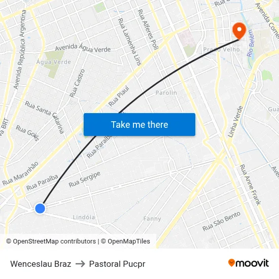 Wenceslau Braz to Pastoral Pucpr map
