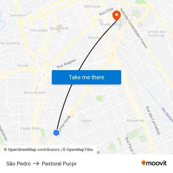 São Pedro to Pastoral Pucpr map
