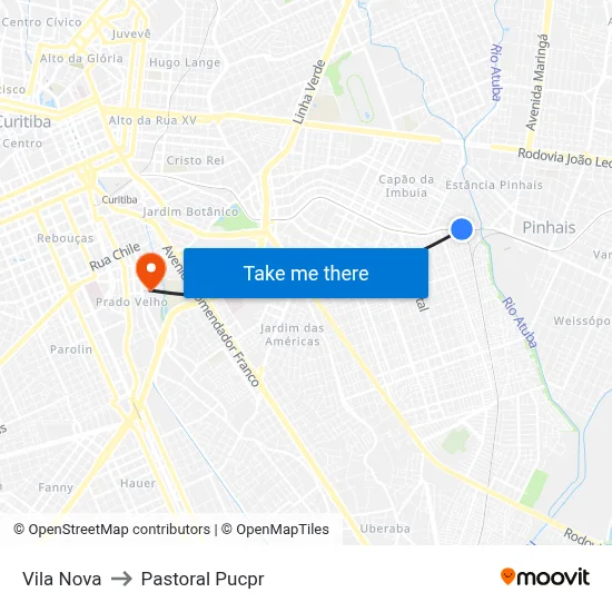 Vila Nova to Pastoral Pucpr map