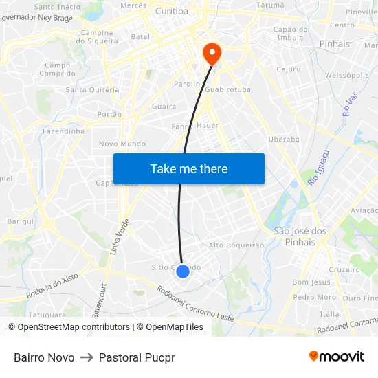 Bairro Novo to Pastoral Pucpr map