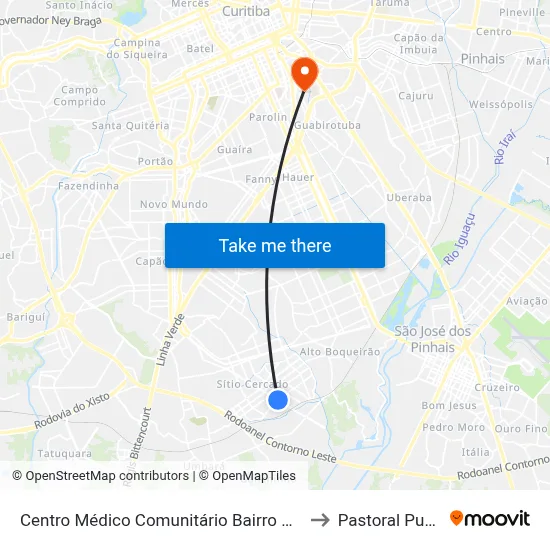 Centro Médico Comunitário Bairro Novo to Pastoral Pucpr map