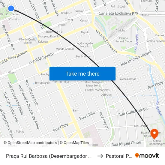 Praça Rui Barbosa (Desembargador Westphalen) to Pastoral Pucpr map