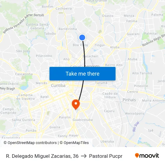 R. Delegado Miguel Zacarias, 36 to Pastoral Pucpr map